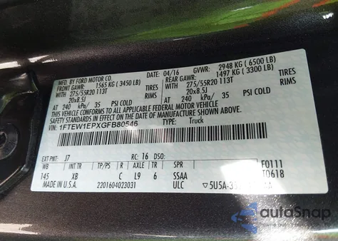 2016 Ford F-150 Xlt z USA, uszkodzony, nr VIN 1FTEW1EPXGFB80546